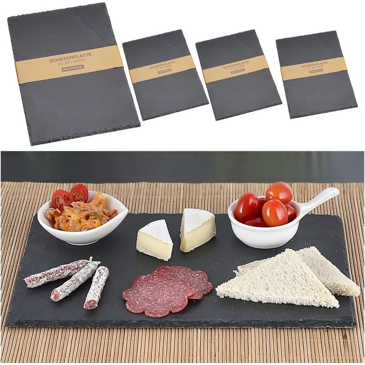 CEPEWA Servierplatte Schieferplatte 4er Set rechteckig 30x20x0,5cm Schiefer Steinplatte – Bild 5