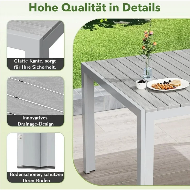 TLGREEN Gartentisch Wetterfest,Balkontisch Aluminium mit WPC Tischplatte, (Outdoor Esstisch für Balkon und Terrasse, Leichtgewicht), Stabiler Quadratisch Terrassentisch – Bild 3