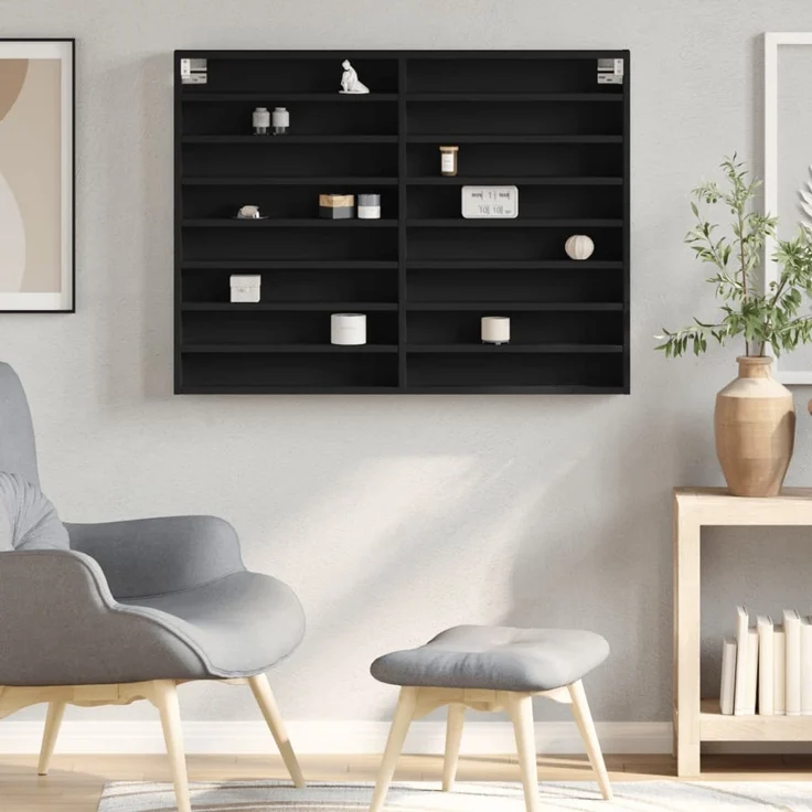 vidaXL Vitrinenschrank Schwarz 100x8,5x75 cm Holzwerkstoff 847934 – Bild 3