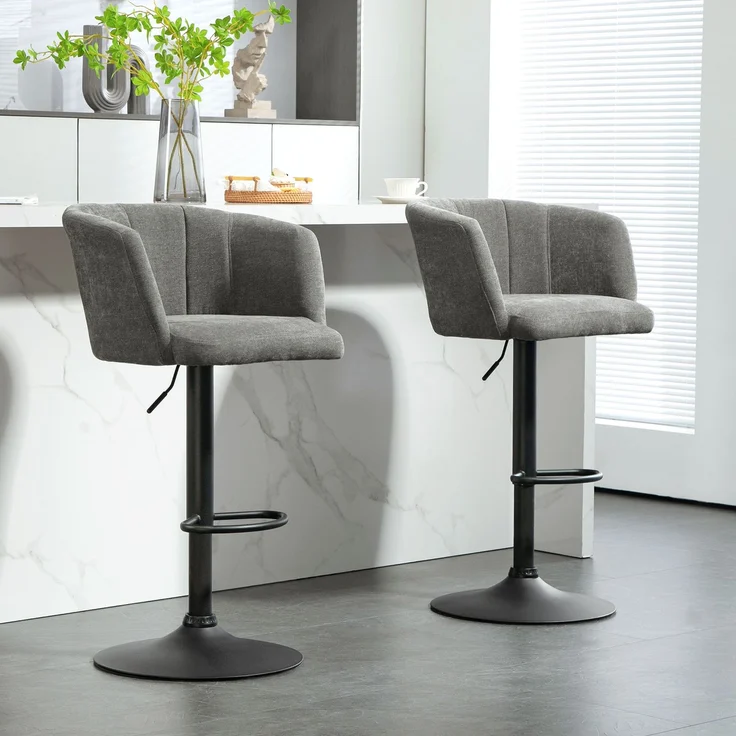 Barhocker 2er-Set, Schalenrücken, höhenverstellbar, Fußstütze, für Küche oder Esszimmer, Metallbasis, Dunkelgrau--Dunkelgrau--110x53x59cm--YOUDENOVA – Bild 4