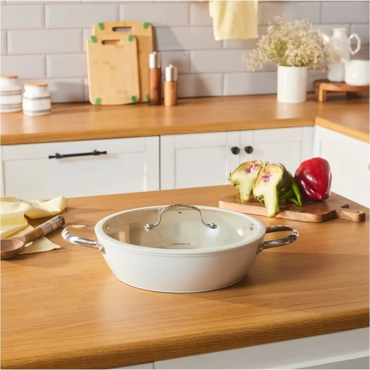 Karaca Topf-Set Karaca Swiss Crystal Almond Cream Handle Flache Kasserolle 30 cm – Bild 5