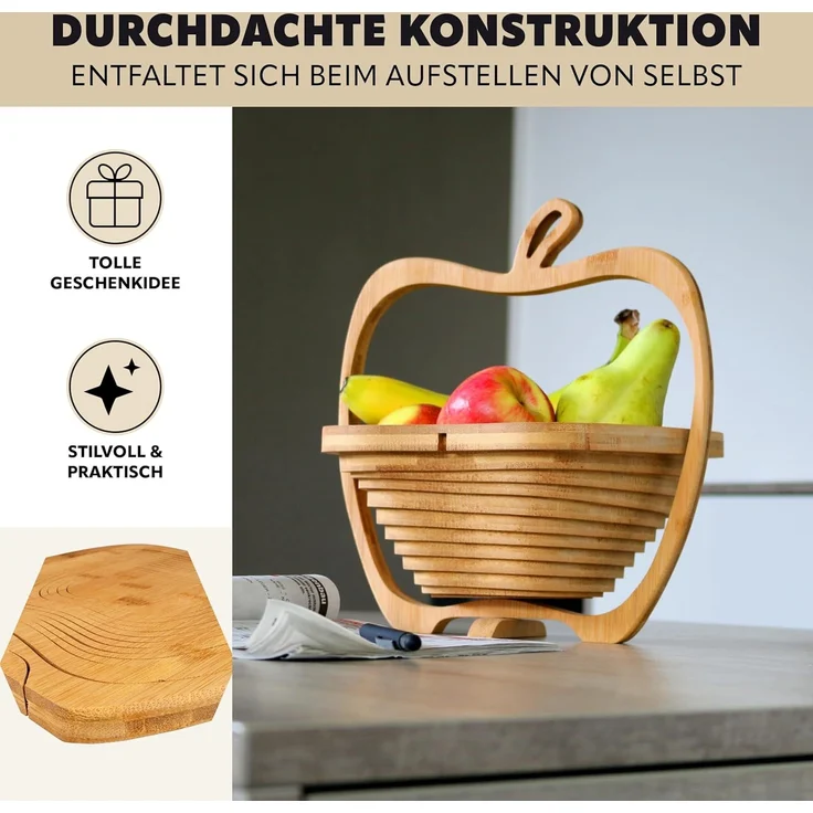 bremermann Obstschale faltbarer Obstkorb, Apfel-Design, Bambus ca. 26,7 x 30 x 22,5 cm, Bambus, (1-tlg) – Bild 6
