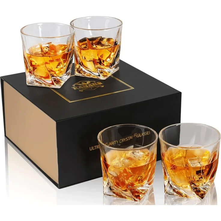 FELIXLEO Tumbler-Glas Whiskygläser 4er Set 10 Oz Heavy Base Cocktail Rum Wodka Geschenkset