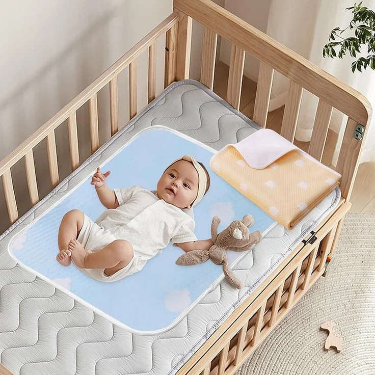 2 Stück Baby Wickelunterlage, Waschbar Säugling Wickelunterlage, 70x90 cm Wasserdicht Atmungsaktiv Wiederverwendbare Wickelauflagen Changing Mat für Babys und Kleinkinder (Blau und Gelb) – Bild 7