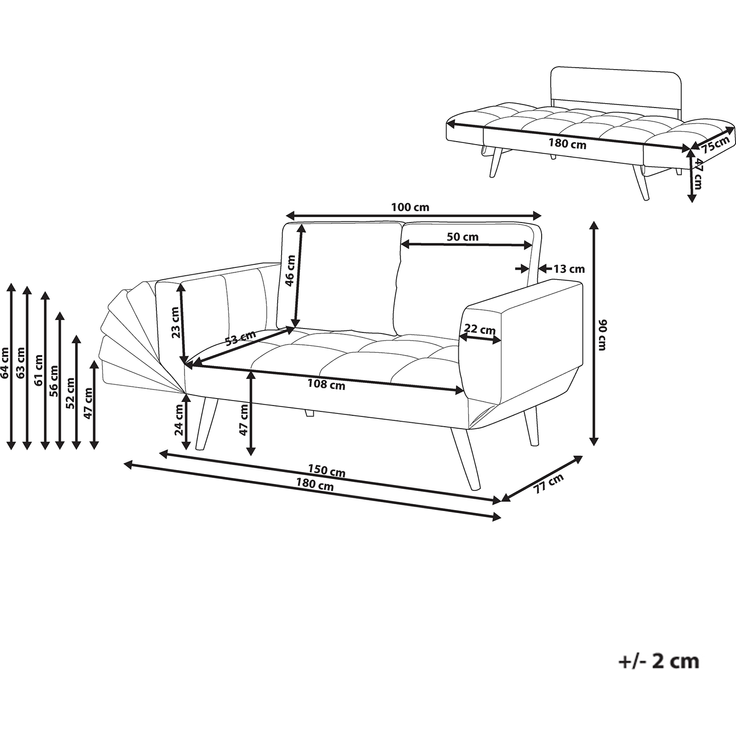 Schlafsofa 2-Sitzer BREKKE Stoff Beige – Bild 2