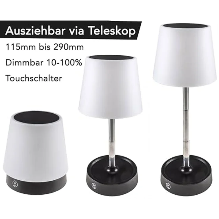 LED Akku Tischleuchte 29cm, dimmbar 115-290mm ausziehbar, Warmweiß – Bild 2