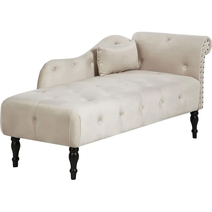 Rechtsseitige Chaiselongue IVRY Samtstoff Hellbeige