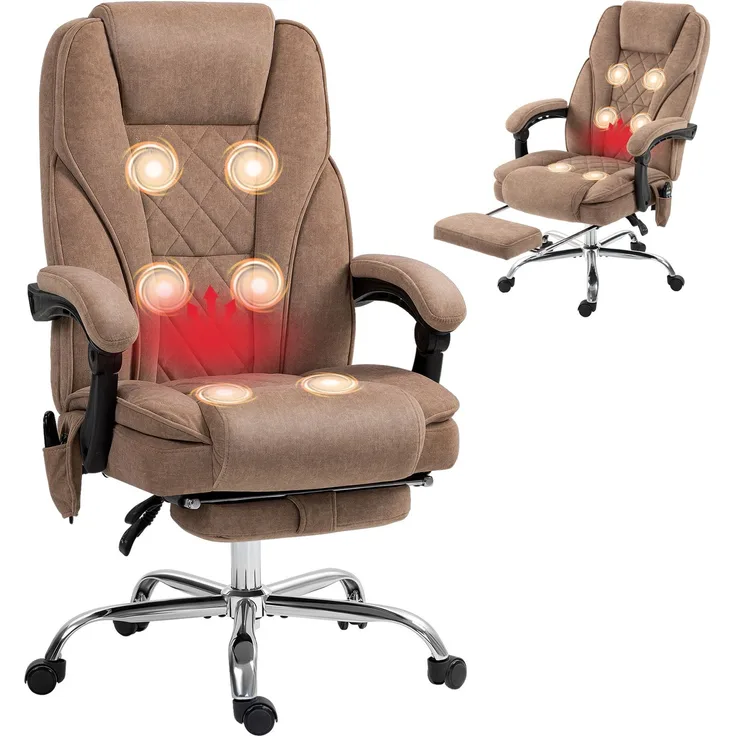 MELAYR, Ergonomischer Bürostuhl mit Massagefunktion, Fußstütze, drehbar, rollbar, Braun, 72 x 67 x 119 cm