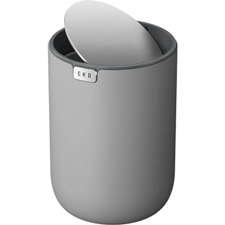 EKO Mini Tischmülleimer mit Schwingdeckel, 1,5 Liter Kosmetikeimer, kleiner Schreibtisch-Mülleimer, runder Tischabfalleimer für Büro, Bad, Schreibtisch, Schlafzimmer (Grau)