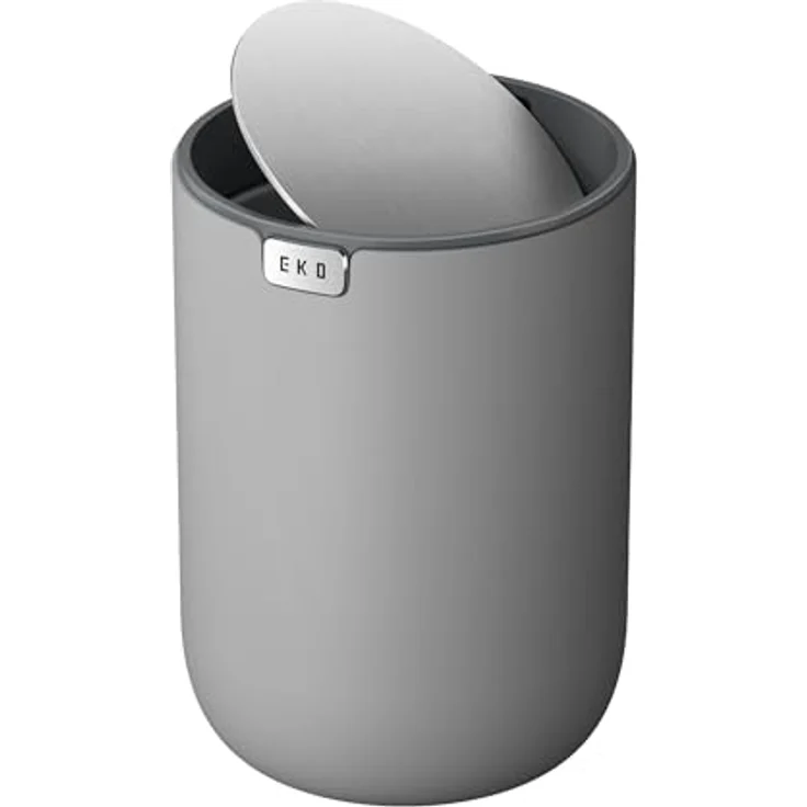 EKO Mini Tischmülleimer mit Schwingdeckel, 1,5 Liter Kosmetikeimer, kleiner Schreibtisch-Mülleimer, runder Tischabfalleimer für Büro, Bad, Schreibtisch, Schlafzimmer (Grau) – Bild 1
