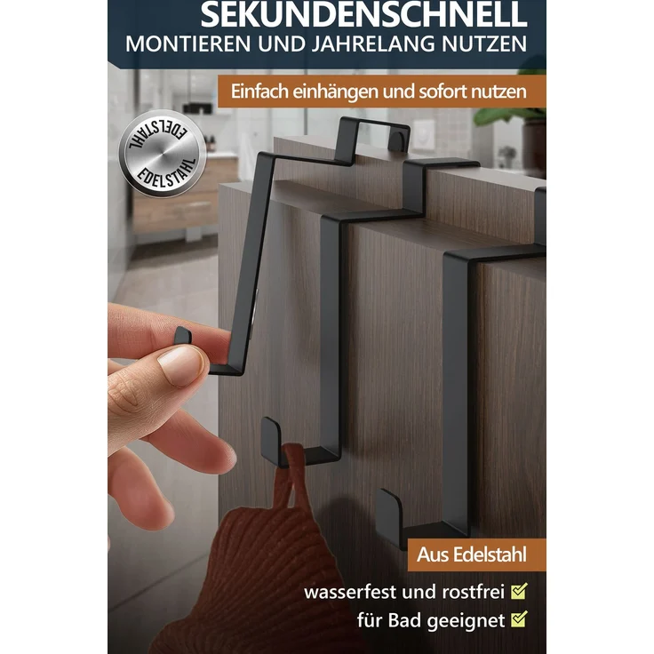 Aurelia Home flache Türhaken für Falztüren innen, 10er-Set, Edelstahl, Schwarz – bis 8 kg – Bild 4