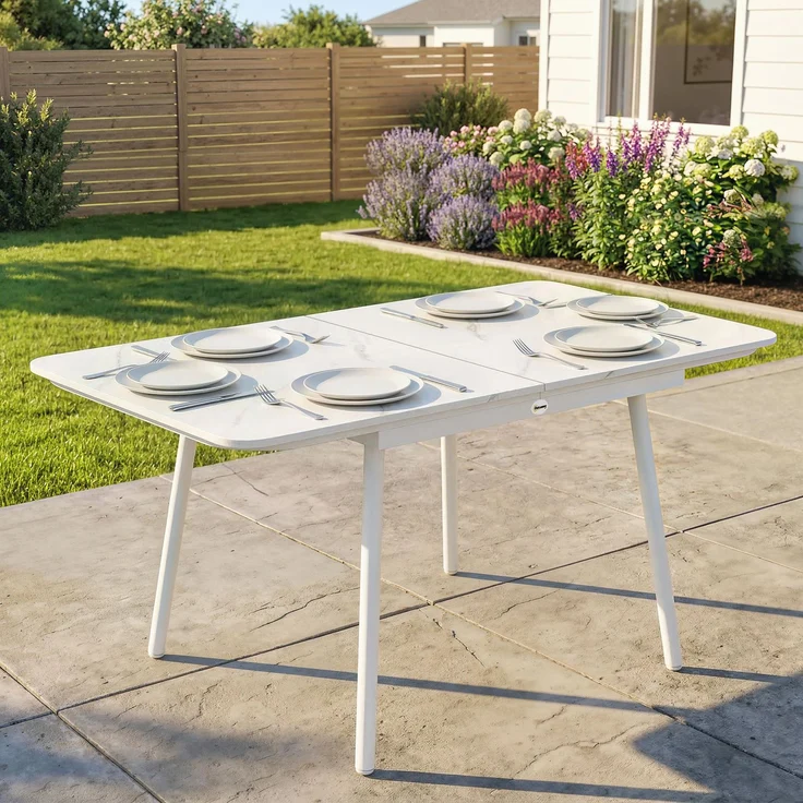 Gartentisch für 6 Personen, rechteckig, 140 x 80 cm, mit WPC-Tischplatte – Bild 3