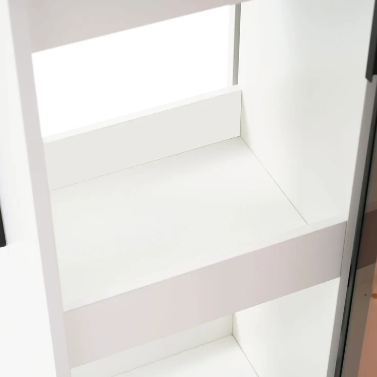 ZUBALIYA Multifunktionsschrank 160 cm hoch – Bücherregal und Vitrine mit Türen aus gehärtetem Glas, Türrahmen aus Aluminium, 1 Tür, 1 seitliche Schublade, mit Rollen und LED-Beleuchtung – Vitrine, Esszimmersch – Bild 25