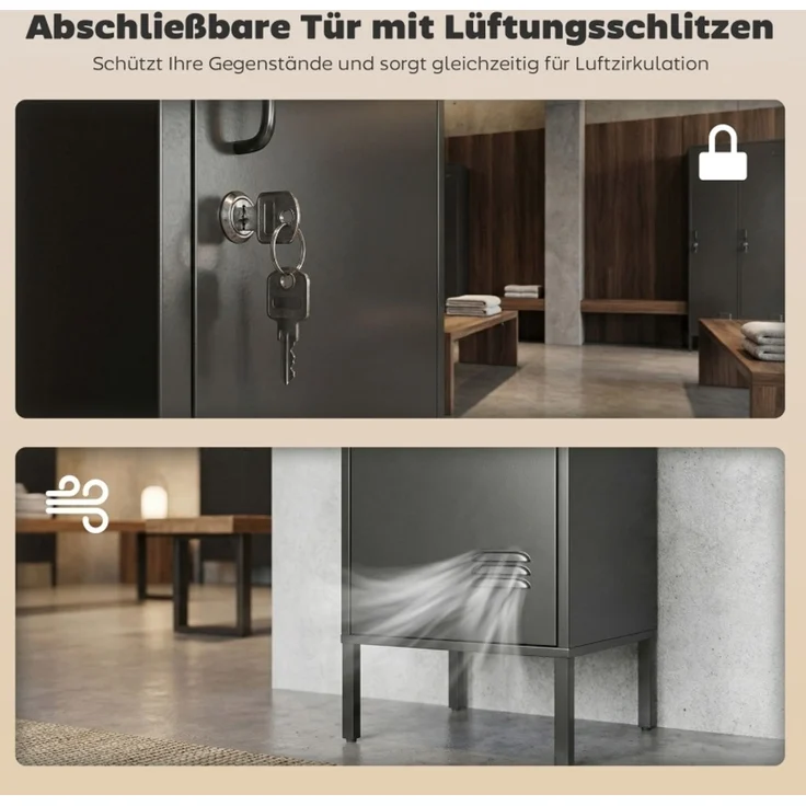 DESVIAE Garderobenschrank mit abschließbarer Tür und Kleiderstange 40x179x40 cm Stahl Schwarz – Bild 3