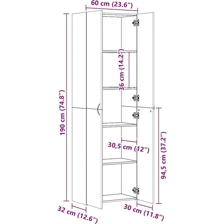 vidaXL Highboard Artisan-Eiche 60x32x190 cm Holzwerkstoff 3318715 – Bild 9