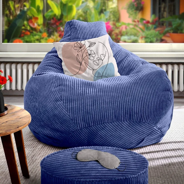 Green Bean® Sitzsack mit Hocker aus Cord - Sitzsäcke für das Wohnzimmer, Schlafzimmer, Sitzsack-Sessel für Erwachsene Dunkelblau – Bild 7