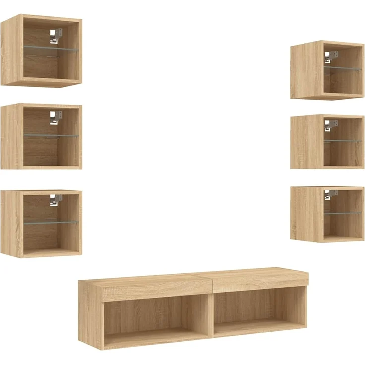 vidaXL 8-tlg. Wohnwand mit LED-Beleuchtung Sonoma-Eiche Holzwerkstoff 3216635 – Bild 4