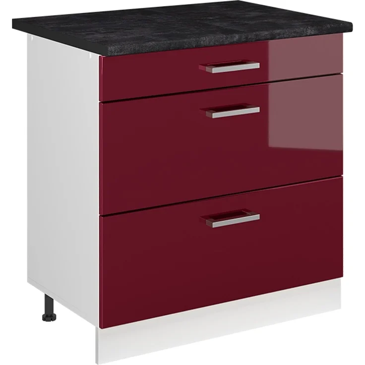 Küchenunterschrank R-Line Rot Hochglanz/Weiß 80 cm mit 3 Schubladen Arbeitsplatte Anthrazit Vicco – Bild 1