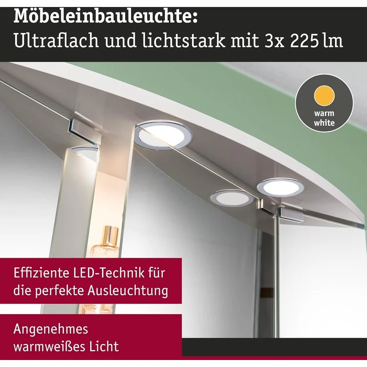 Paulmann 93118 LED Möbeleinbauleuchten 3er Set 3000K Chrom – Bild 4