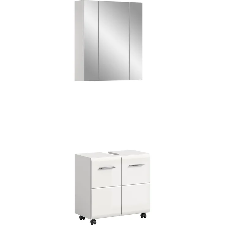 xonox. home – Badkombination Ice auf Rollen 60x185x30 cm in weiß Hochglanz – 2-teiliges Set inkl. Waschbeckenunterschrank auf Rollen & Spiegelschrank – Flexibel, modern & ideal für kompakte Badezimmer