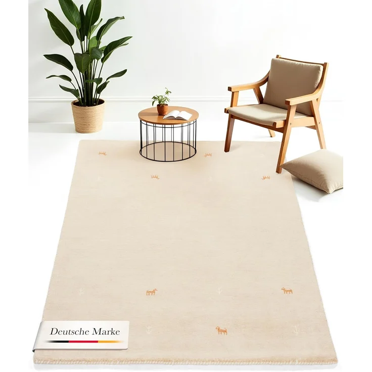 carpetfine 'Gabbeh Uni' Wollteppich, reine Wolle, Beige, 240 cm x 340 cm – Bild 1