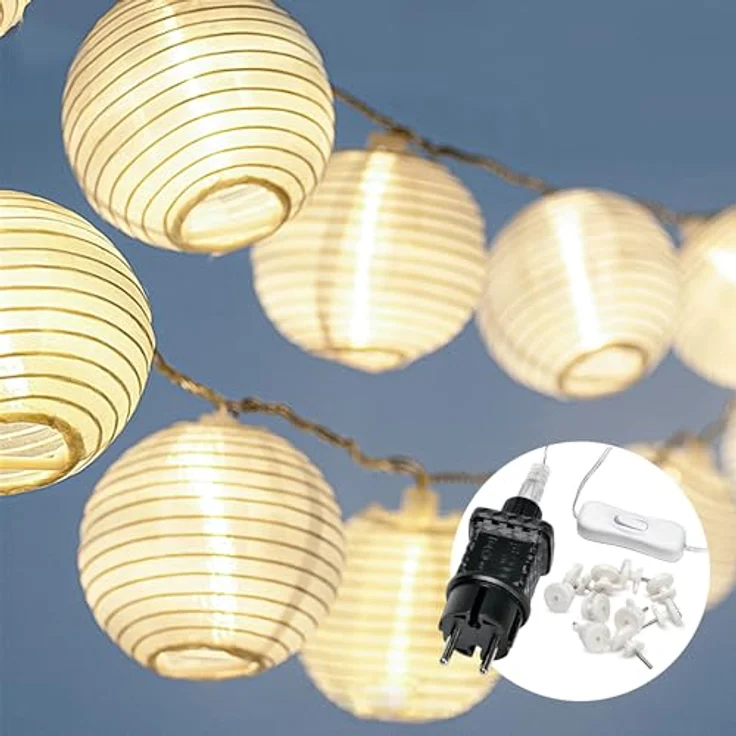 COZY HOME LED-Lichterkette Lampion Lichterkette - Batterie, Stecker und Solar, 20 Lampion LEDs I Timer-Funktion I 7 Meter mit 8 Mod I Wetterfest – Bild 2