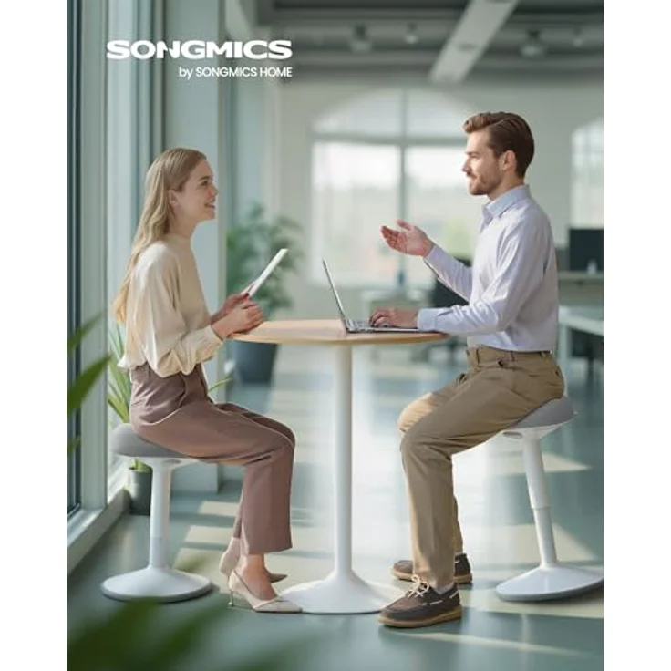SONGMICS Hocker, mit Schwingeffekt, höhenverstellbar 48-65,5 cm, Anti-Rutsch-Sockel, drehbar, Stahl/Stoff Taubengrau, 65,5 x 34 x 34 cm – Bild 3