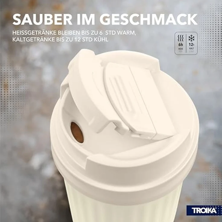 TROIKA Thermobecher CERAMUG, Kaffeebecher to Go aus Edelstahl mit Keramikbeschichtung, 6h heiß 12h kalt, auslaufsicherer Deckel mit Schiebeverschluss – 300ml – Bild 4