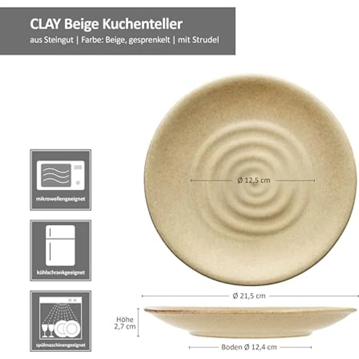 MamboCat Frühstücksteller MamboCat 6er Set Clay Beige Kuchenteller Steingut mit Strudel-Dekor – Bild 6