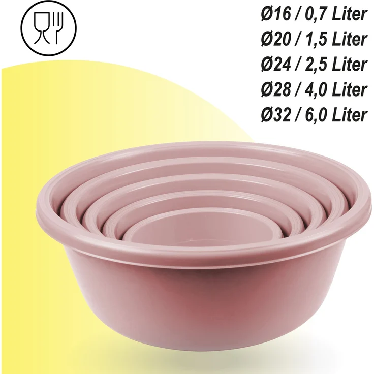Salatschüssel 5er Set ( 700ml - 6 L ) "Rosa" - Rührschüssel Vorratsschüssel, Spülmaschinenfest ( Ø16cm - Ø32cm ) Lebensmittelbehälter, stapelbar – Bild 2