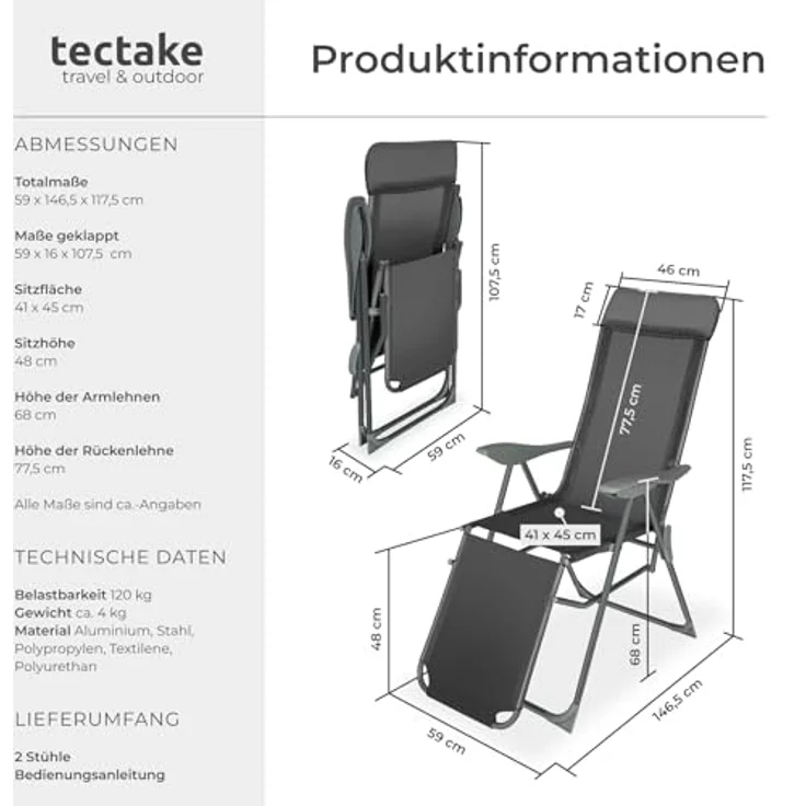 tectake Gartenstuhl 2er Set Gartenstuhl (2er Set, 2 St), klappbar – Bild 3