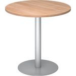 bümö Besprechungstisch, Esstisch klein, Tisch rund 80 cm - kleiner Esstisch Nussbaum, Rundtisch Esstisch 2 Personen mit Holz-Platte, Säule aus Metall in silber, Konferenztisch, Bistrotisch, STF08-N-S