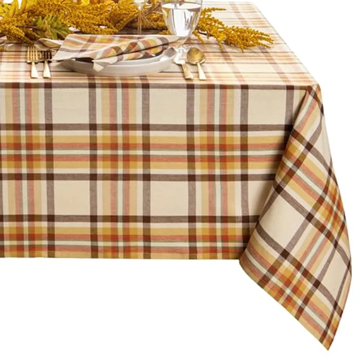 Elrene Home Fashions Russet Harvest gewebte Karierte Baumwolltischdecke für Herbst/Erntedankfest, 152,4x259,1 cm, rechteckig – Bild 2