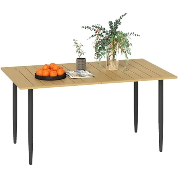 Outsunny Gartentisch mit Schirmloch, Lamellendesign (Campingtisch aus Stahl, 1-St, Balkontisch), für Garten, Balkon, Braun