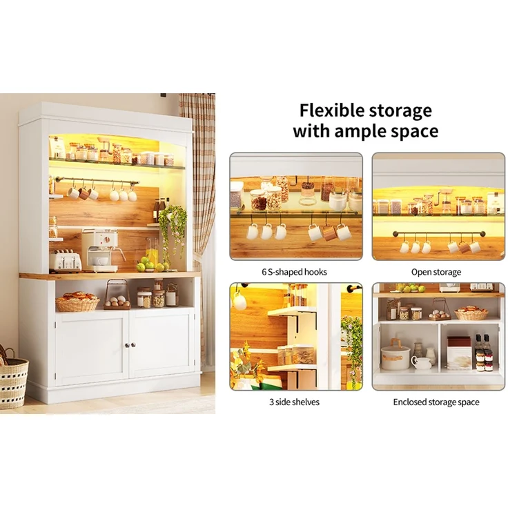 TavilaEcon Küchenbuffet 184cm hoher Buffetschrank, Hochschrank mit LED-Beleuchtung & Glasregal weiß 184 × 43 × 107 cm (H × T × B) – Modell N620GG251105W-2 – Bild 10