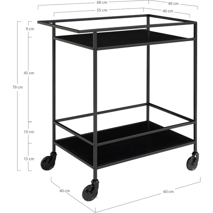 House Nordic Barwagen mit 2 Einlegeböden, schwarz, schwarzes Gestell, 68x40x79 cm – Bild 5