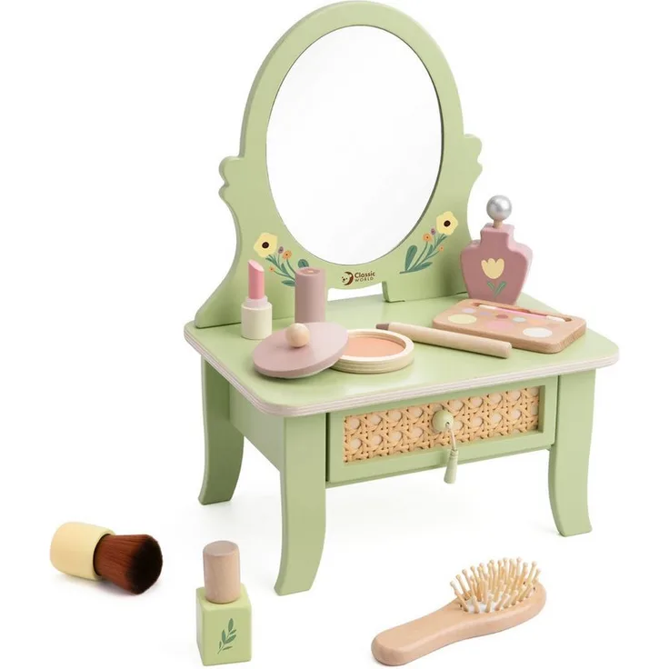 Classic World Frisiertisch Vintage, Spiel-Schminktisch mit 14 Zubehörteilen, 24x25,3x15 cm, für Kinder ab 3 Jahren