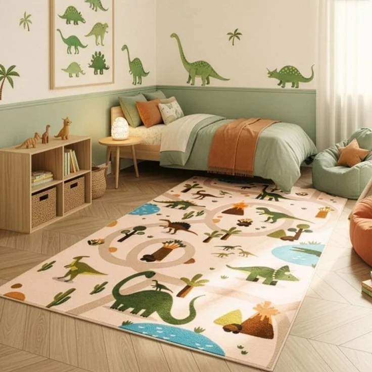 SIMPEX24 Teppich Bunte Dino Welt, Rechteckig, Höhe: 8 mm, Teppich Kinderzimmer – Bild 4