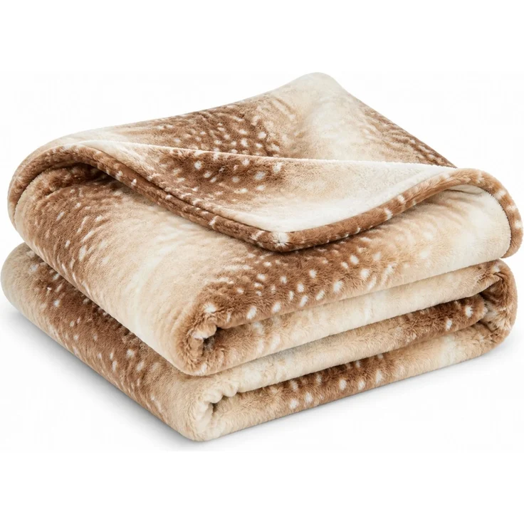 Flanell-Kuscheldecke mit Rentiermuster Braun-Beige, 228x228 cm – Bild 1