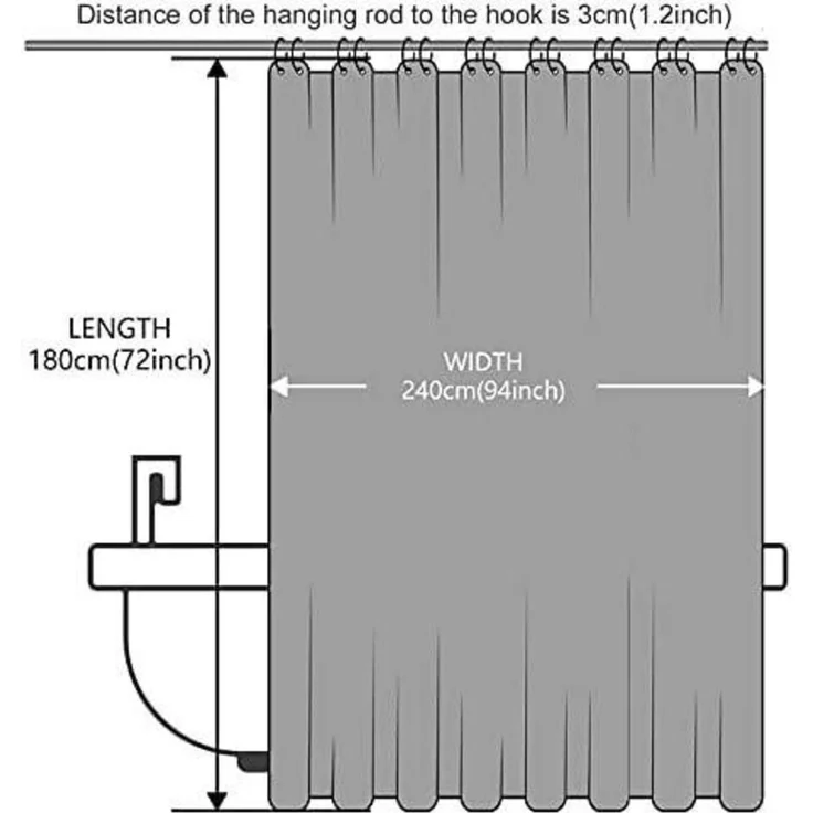 Duschvorhang Überlänge Anti-Schimmel Textil Weiß 240x180cm Antibakteriell – Bild 5