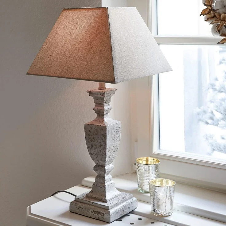 Mirabeau Tischleuchte Tischlampe Gorham weiß/antikgrau – Bild 8
