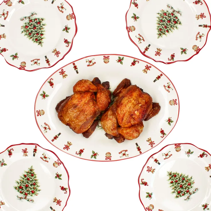 5tlg Lunch-Set Maestro Natale 4 Personen Speiseteller Servierplatte Weihnachten