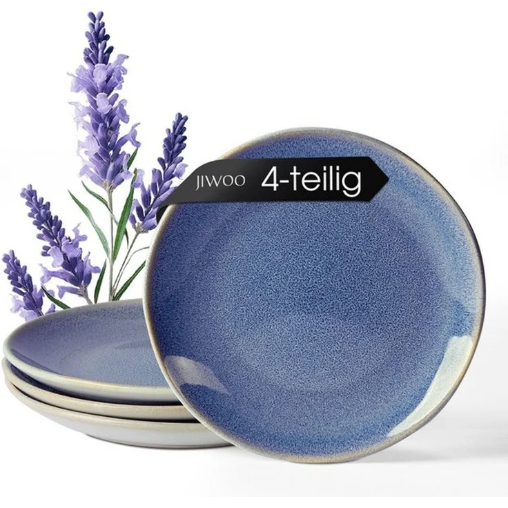 JIWOO Teller 4er Ø19,5cm, Speiseteller Steakteller Dessertteller Pastateller Plate, (4 St), Keramik Hochwertiges Tellerset Blau Mikrowellenofen Spülmaschine – Bild 4