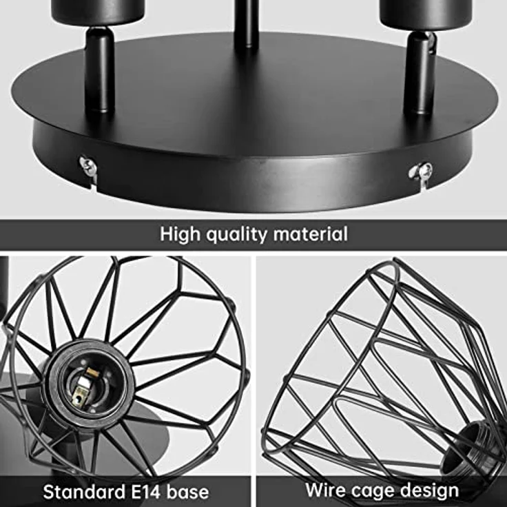 Dehobo Led Deckenstrahler Schwenkbar 350°, Deckenleuchte E14 3 Flammig Schwarz, Spotleuchte Wand, Deckenlampe Spots Led, LED Wandstrahler für Küche, Wohnzimmer, Schlafzimmer, Nein E14 Leuchtmittel – Bild 5