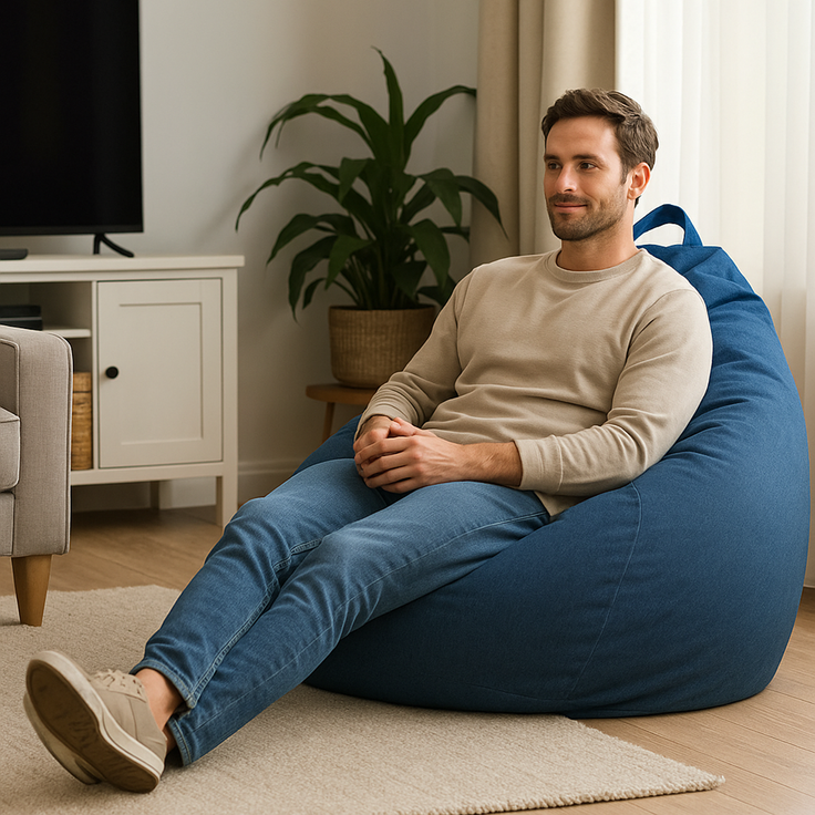 AD.CON Sitzsack mit Füllung, Marineblau, 120 x 120 x 60 350L, Styropor-Regranulat – Bild 2