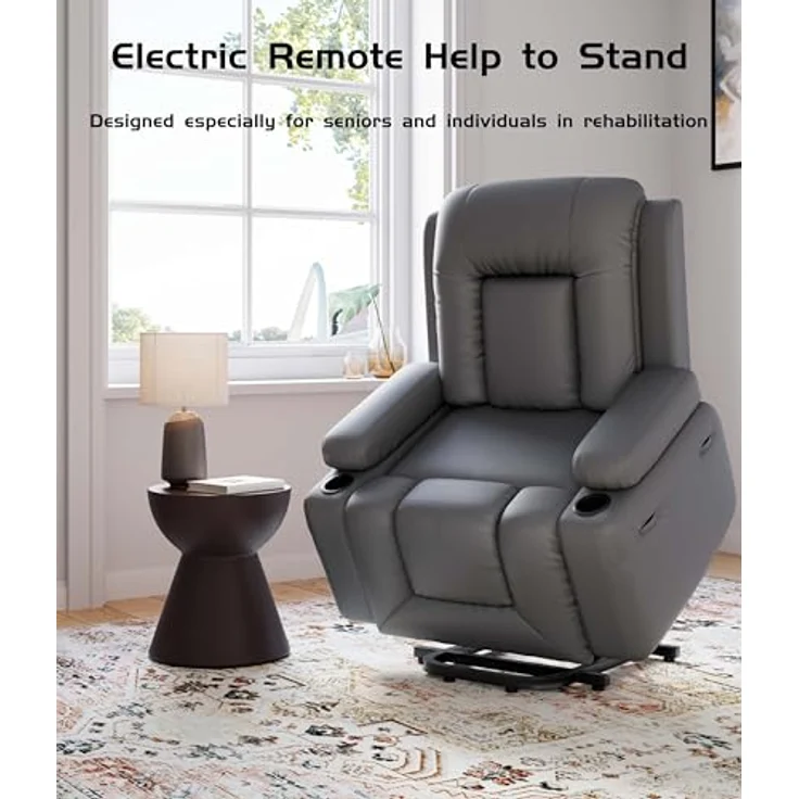 Elektrischer Relax- & Massagesessel mit Aufstehhilfe, Heizung, Liegefunktion und verstellbarer Rückenlehne/Beinauflage – PU-Leder Fernsehsessel für Senioren und Personen mit eingeschränkter Mobilität – Bild 6