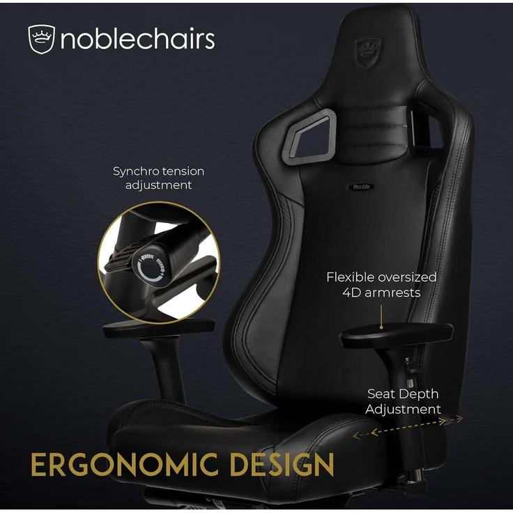 noblechairs Epic Compact Gaming Stuhl, Bürostuhl Ergonomisch, Schreibtisch Stuhl, Kopf- und Lendenstütze, PU-Leder, Entwickelt für Nutzer bis 120 kg und 1,7 Meter Hoch (Schwarz/Carbon) – Bild 4