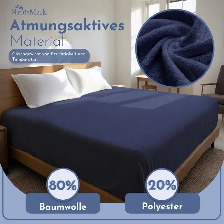 NatureMark Spannbettlaken 2er-Set Frottee Kinder-Spannbetttuch 70x140 cm, 80% Baumwolle / 20% Polyester, Gummizug: rundum, (1 Stück), blau) – Bild 3