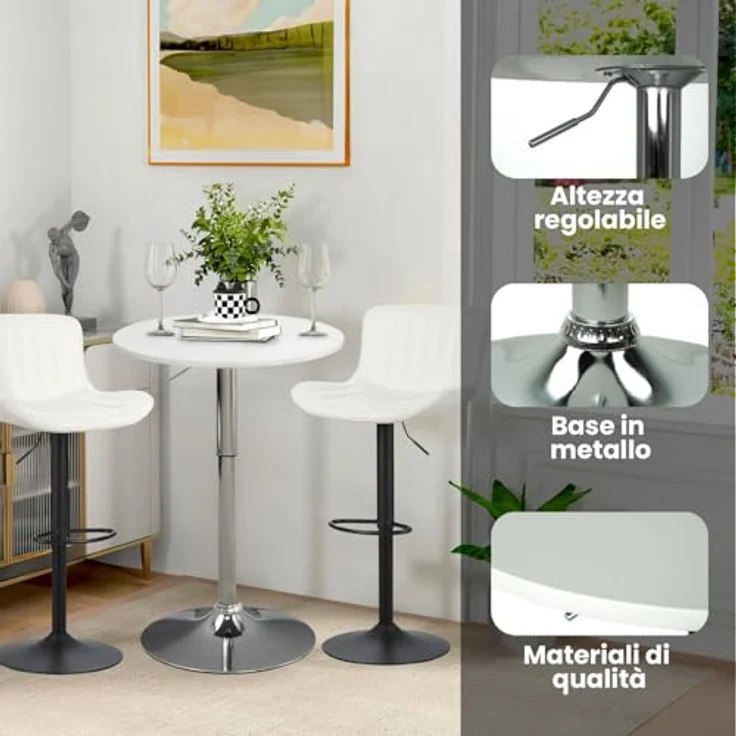 Brigros WeHome - Bartisch, hoher Couchtisch, höhenverstellbarer Couchtisch, quadratischer oder runder Tisch, Küchentisch erhältlich (Weiß, rund) – Bild 5