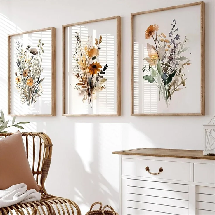 Poster 3er Set Gouache Blumen Wandbilder Wohnzimmer 30x40cm – Bild 5
